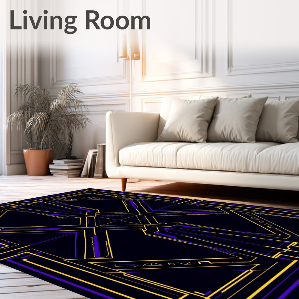 Geometric Art Deco Yellow Purple Inlay Rug