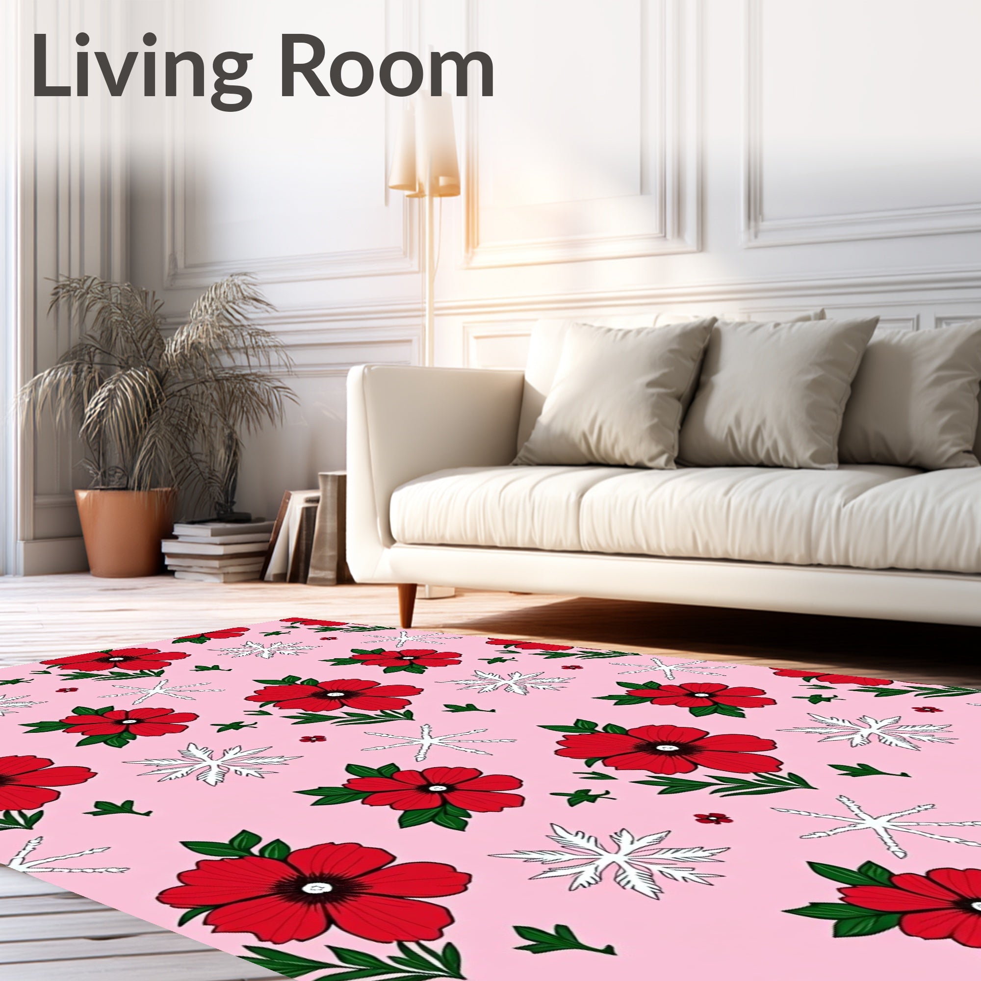 Red Poppy Snowflake Garden Rug