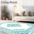 Elegant Teal Filigree Medallion Frame Rug