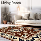 Ornate Brown Ivory Dark Navy Medallion Rug