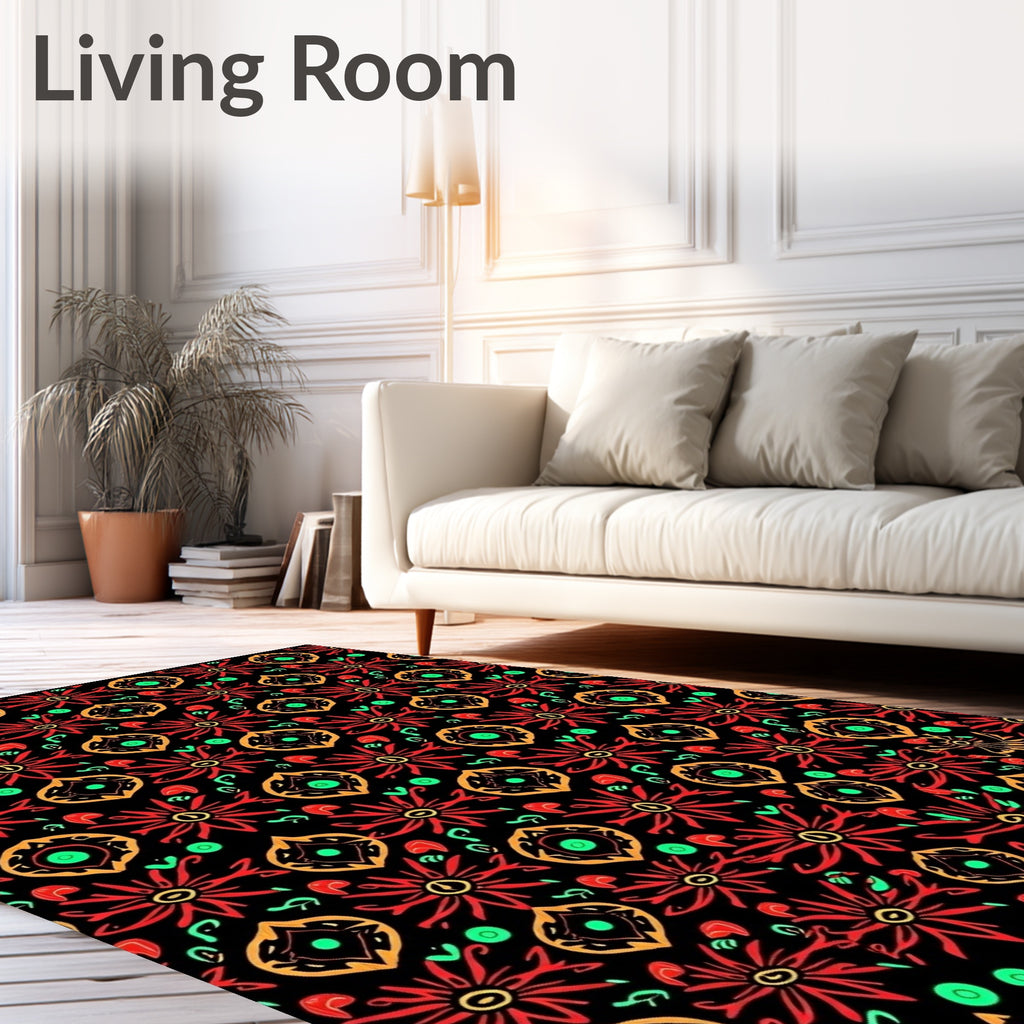 Bold Red Orange Floral Medallion Rug