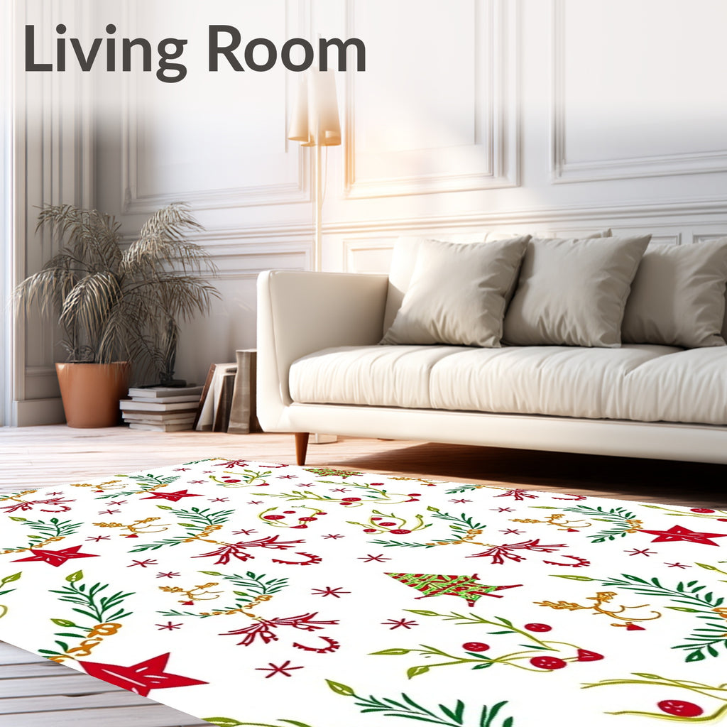 Whimsical Red Green Star Christmas Tree Rug
