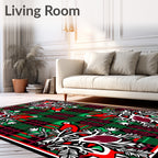 Bold Red Bird Green Plaid Fauna Rug