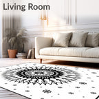 Black White Snowflake Mandala Rug