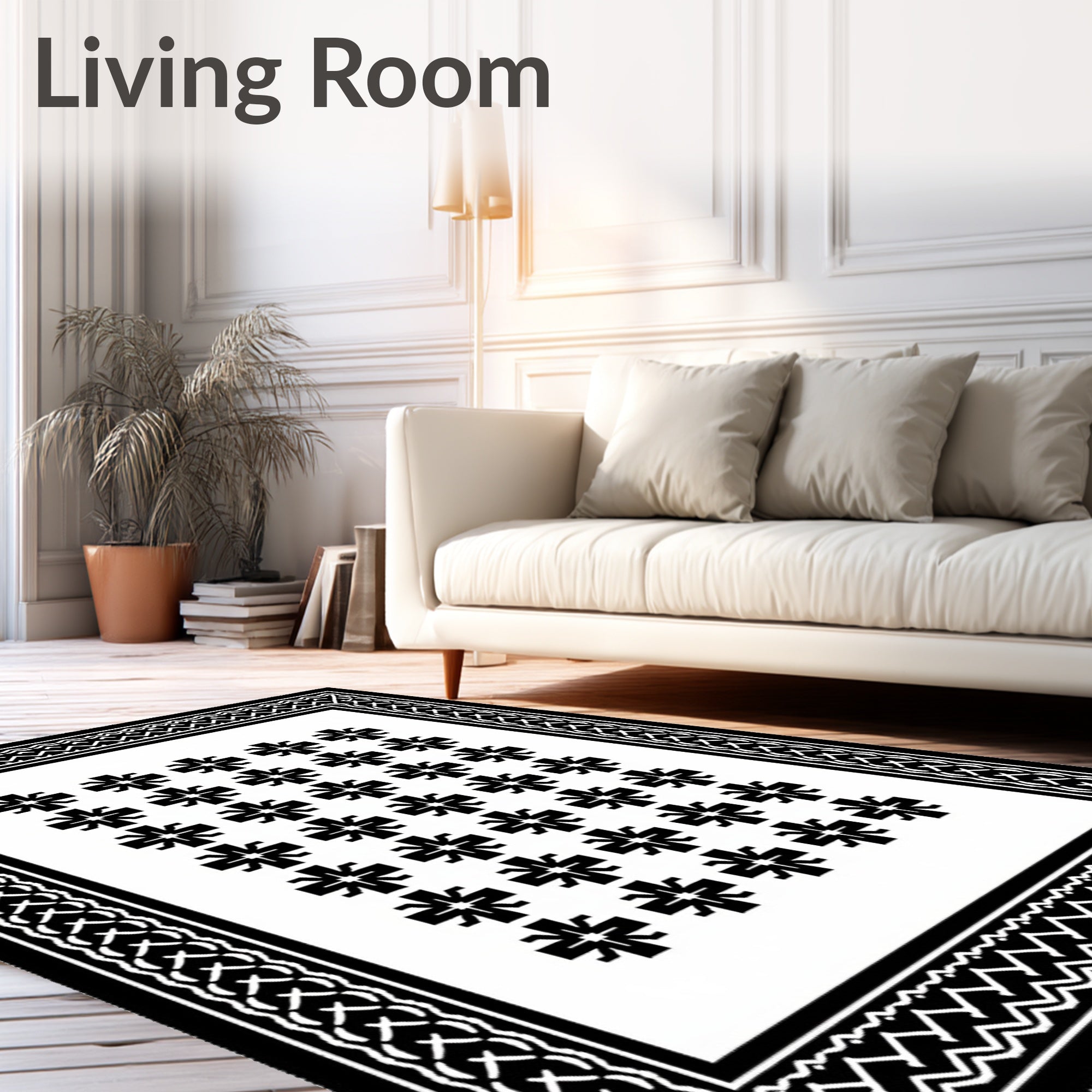 Monochrome Wide Border Starburst Rug