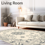 Cream Gray Floral Mandala Frame Rug