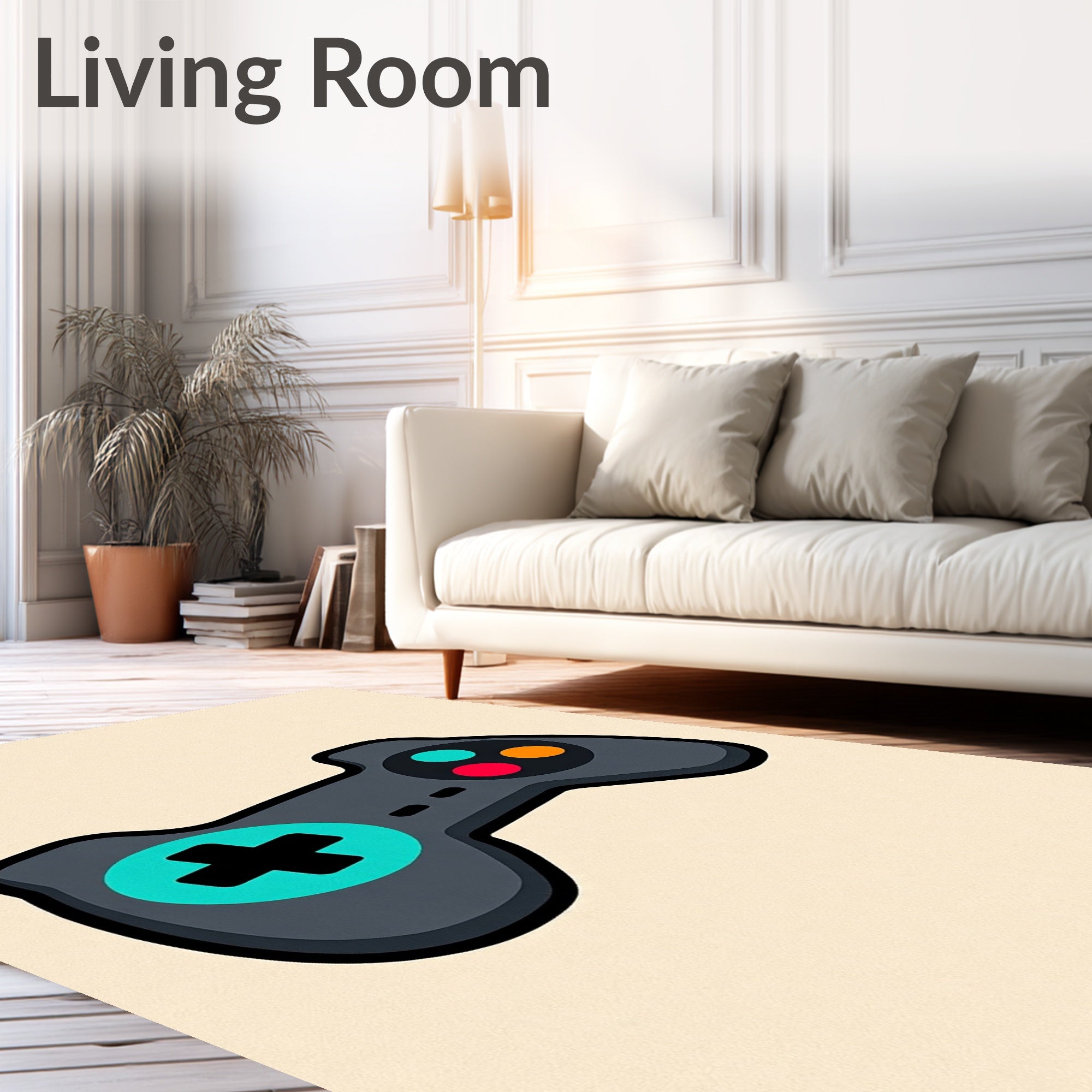 Retro Gray Video Game Controller Accent Rug