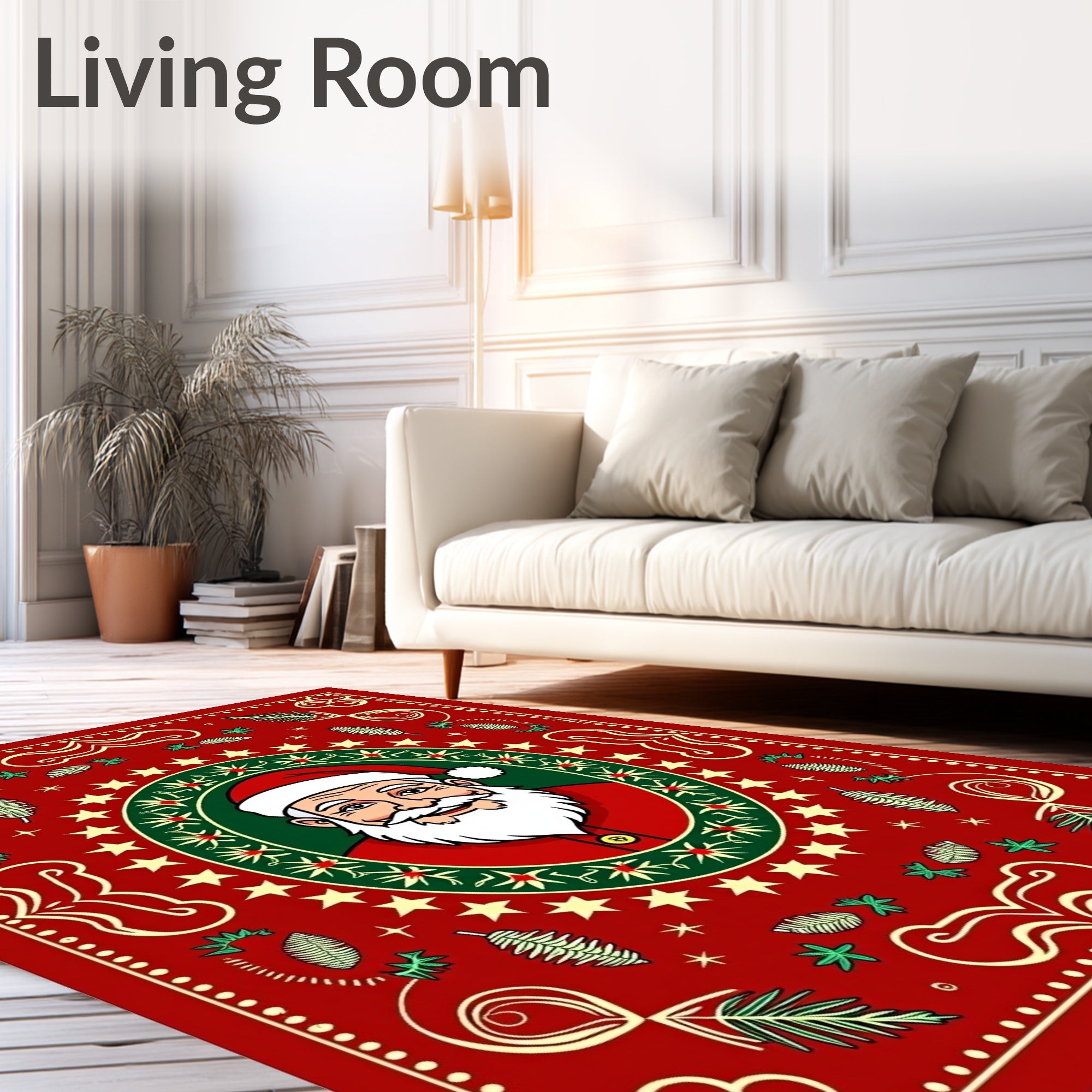 Festive Santa Circle Star Garland Rug