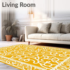 Golden Ochre Arabesque Interwoven Scrolls Rug