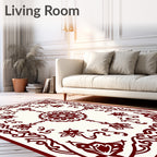 Deep Red Floral Star Border Design Rug
