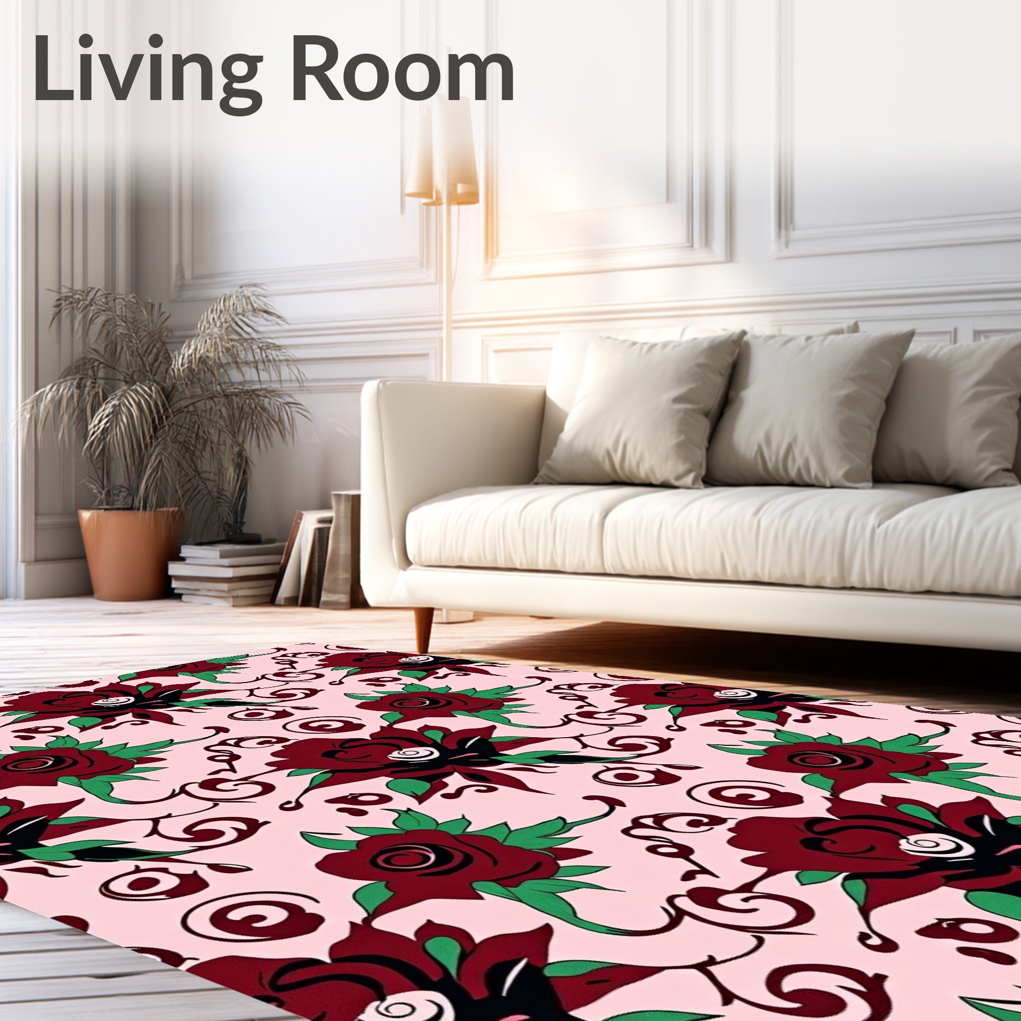 Deep Red Rose Swirl Garden Rug
