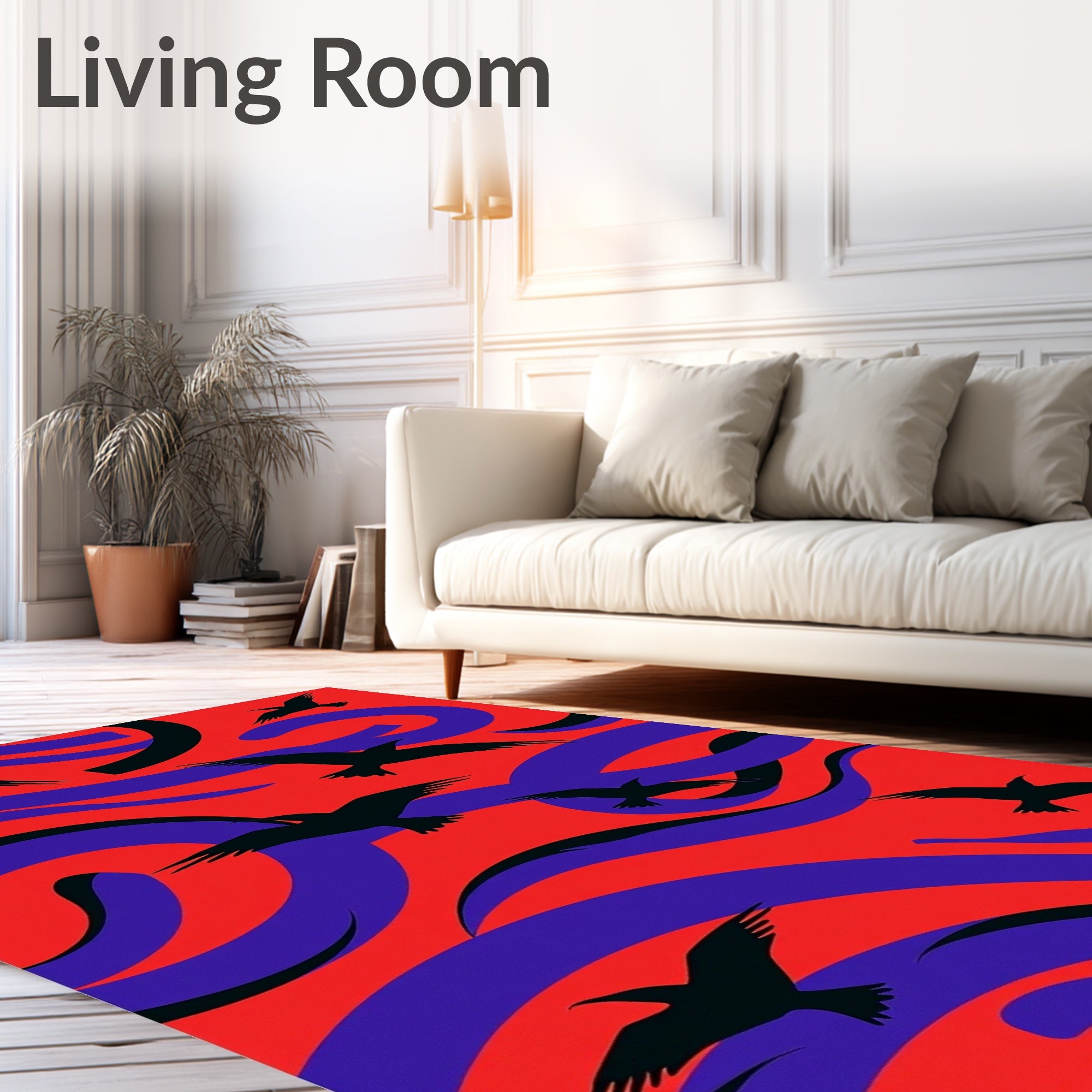 Red Purple Flying Bird Abstract Rug