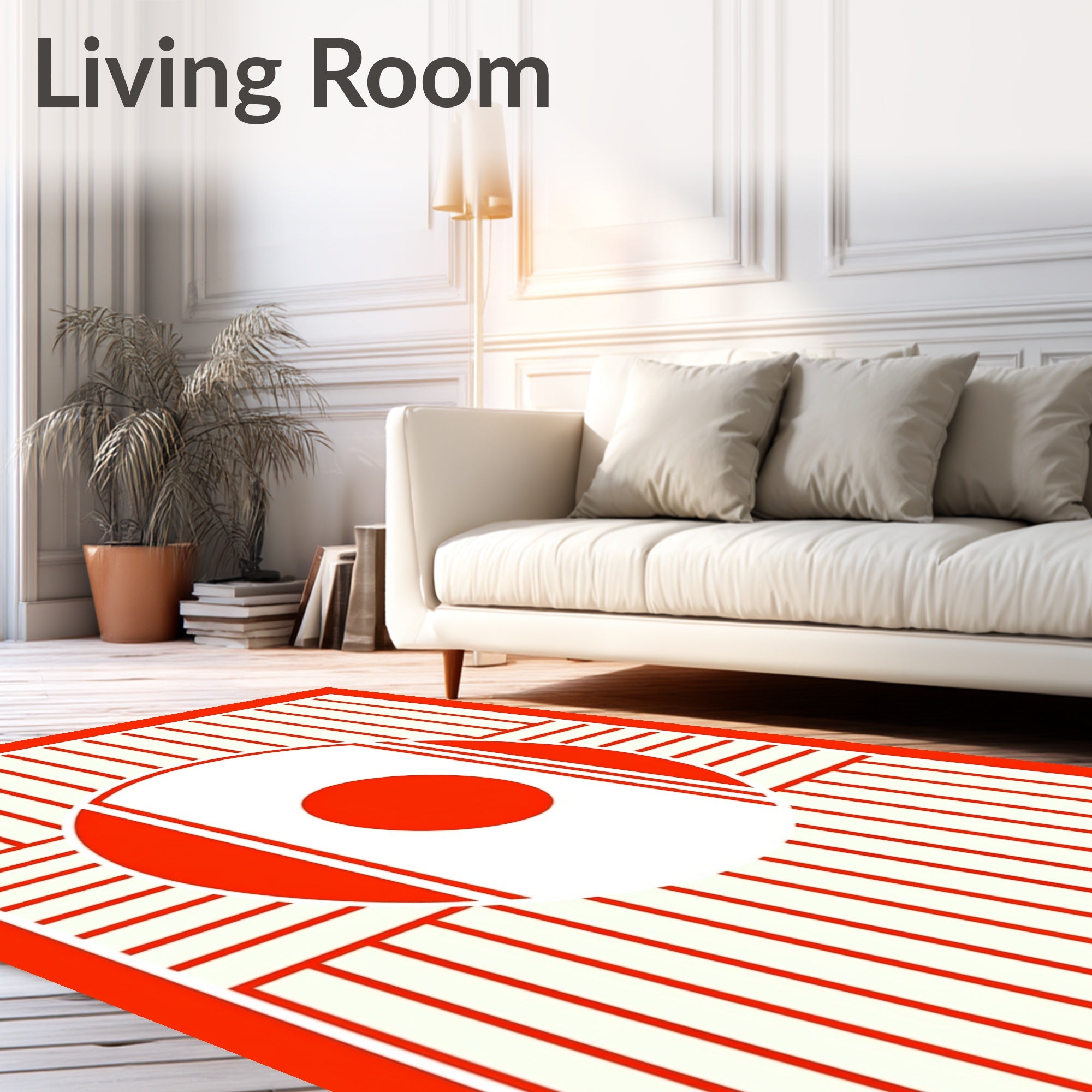 Bold Red Stripe Circle Accent Rug