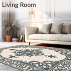 Classic Teal Floral Medallion Border Rug