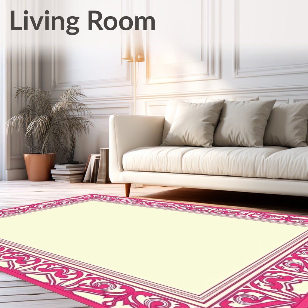 Vibrant Pink Filigree Geometric Border Rug