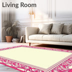 Vibrant Pink Filigree Geometric Border Rug
