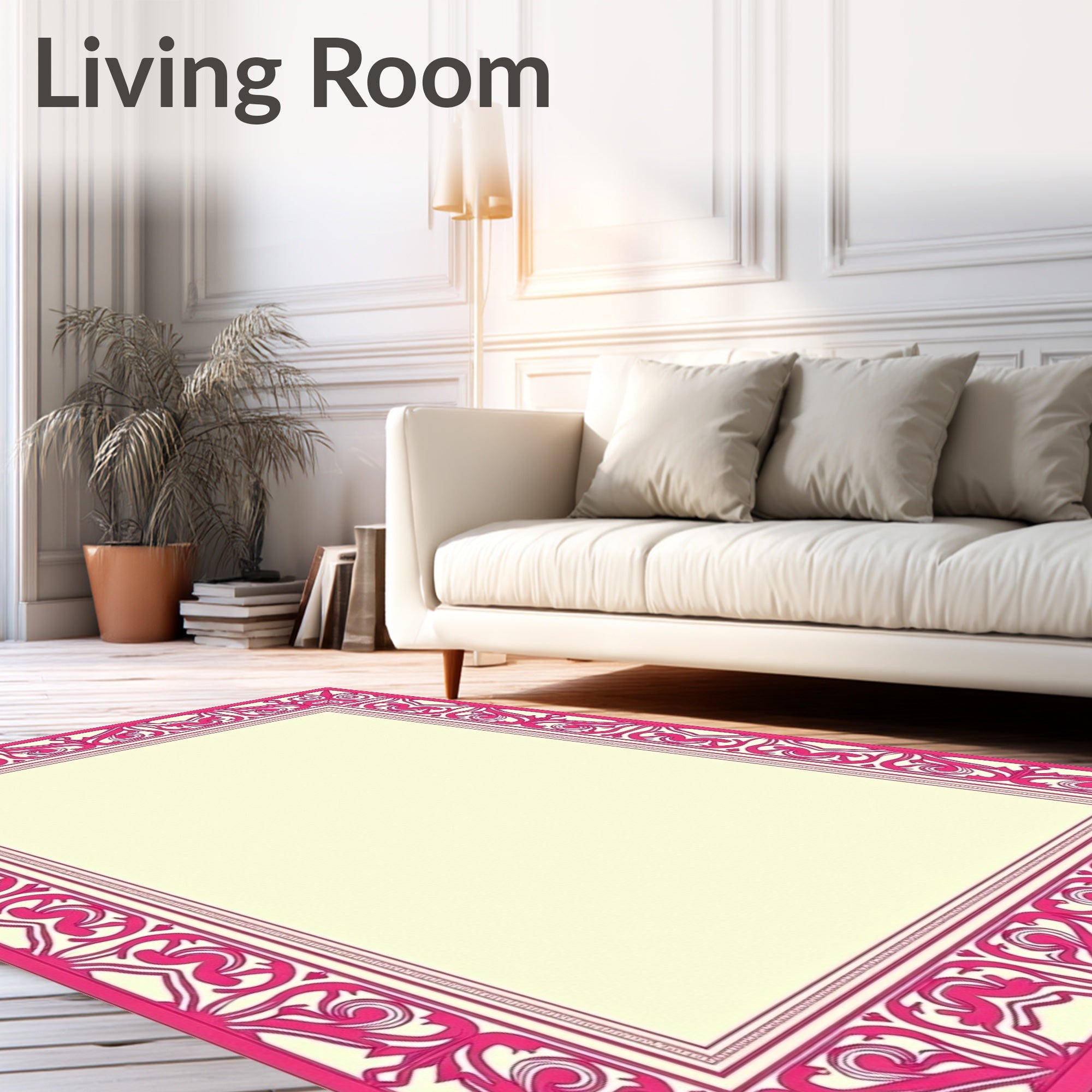 Vibrant Pink Filigree Geometric Border Rug