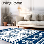 Winter Scenes Deep Blue Snowflake Deer Rug