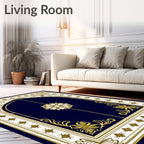 Royal Blue Gold Floral Arch Rug