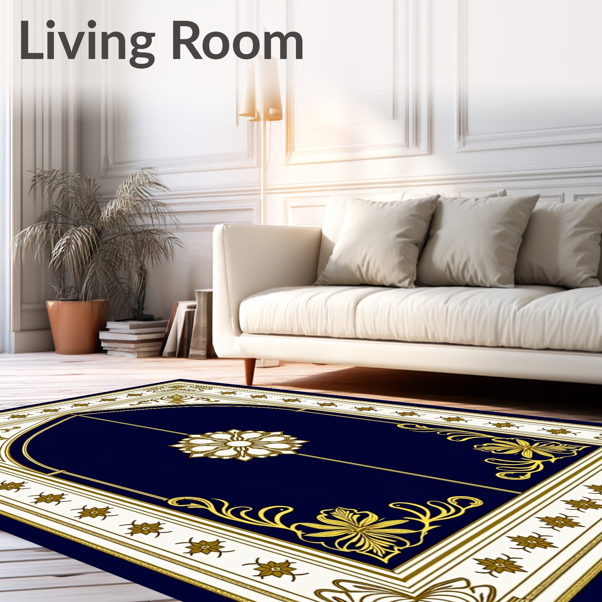 Royal Blue Gold Floral Arch Rug