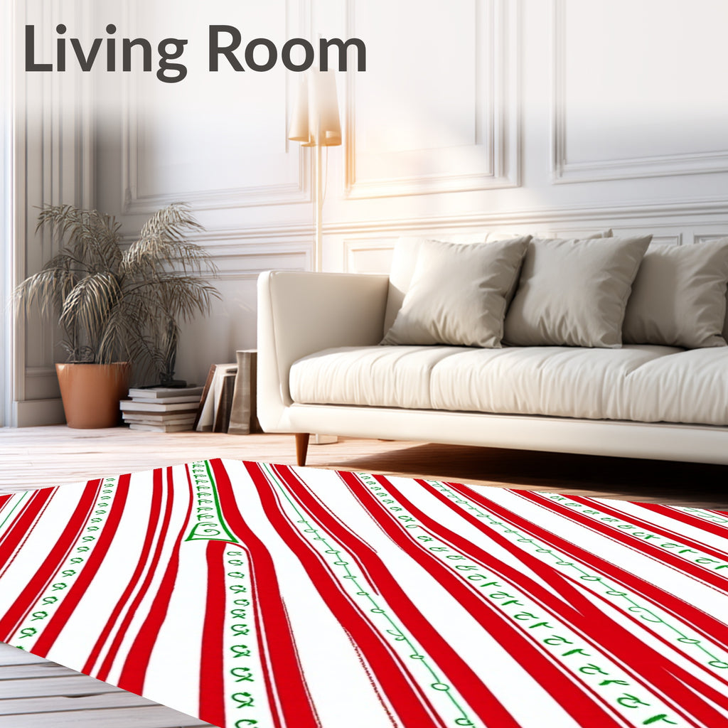 Red Green White Striped Swirl Rug