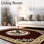 Rich Brown Emblem Bordered Rug
