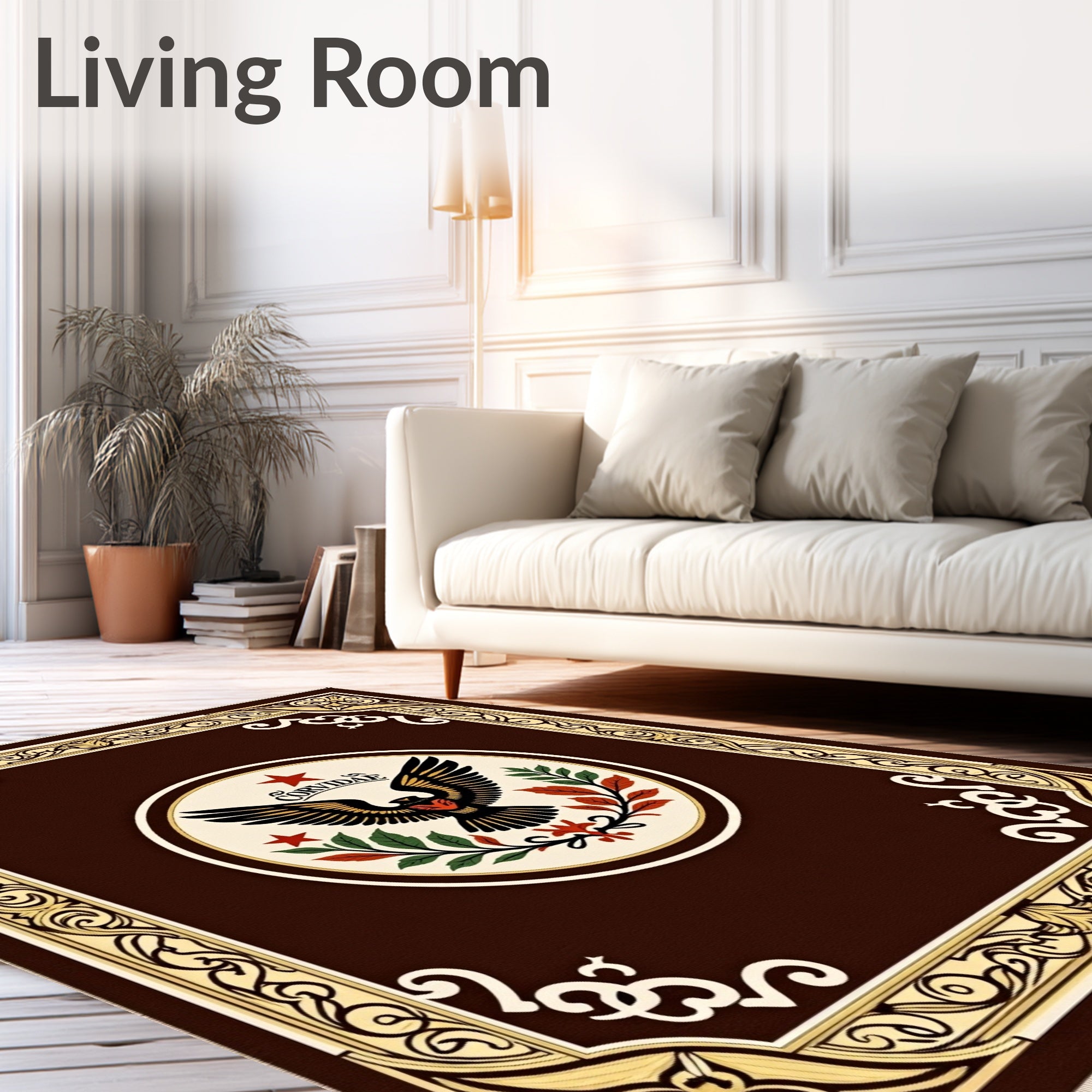 Rich Brown Emblem Bordered Rug