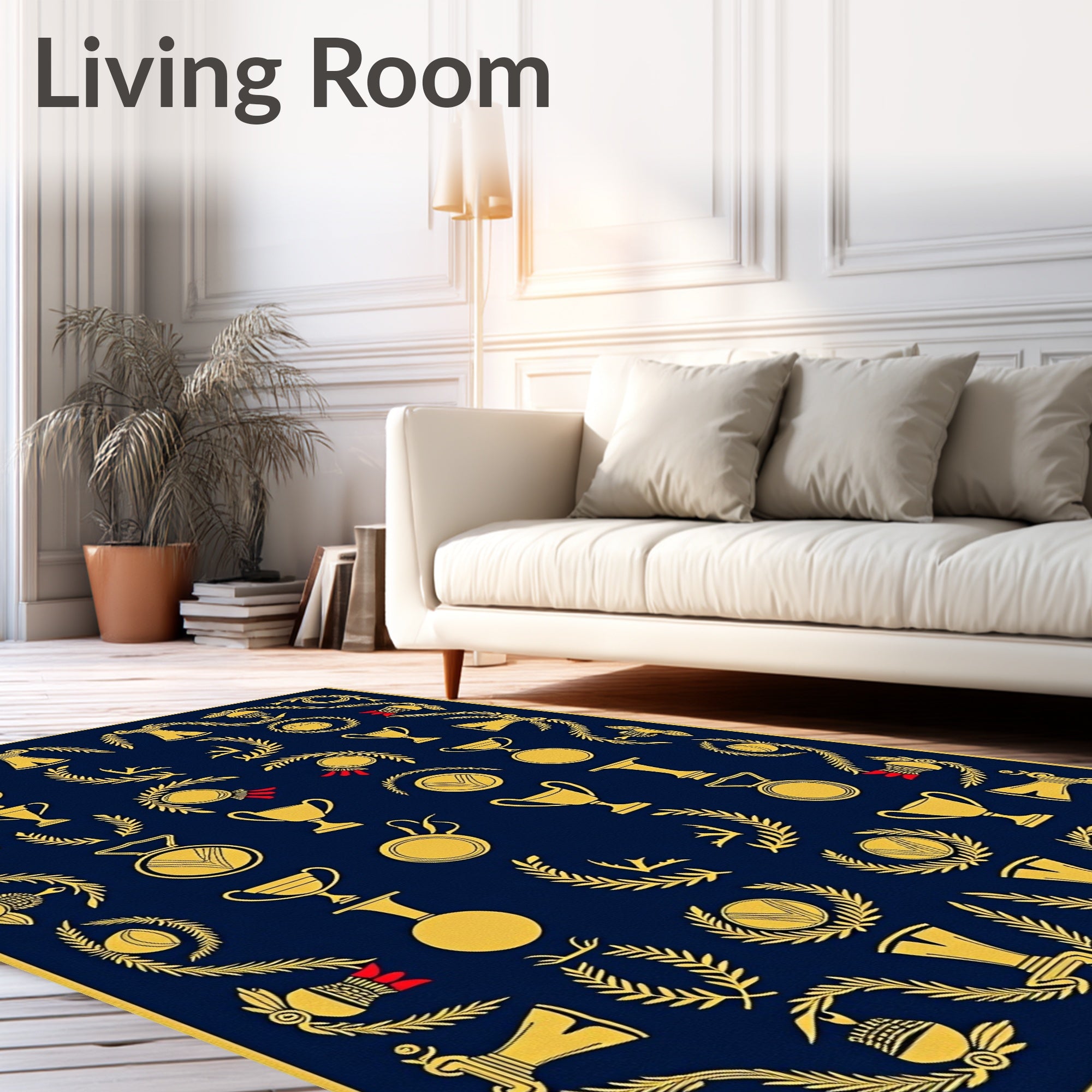 Golden Trophies Laurel Wreath Navy Rug