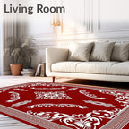 Crimson Floral Bordered Mandala Rug
