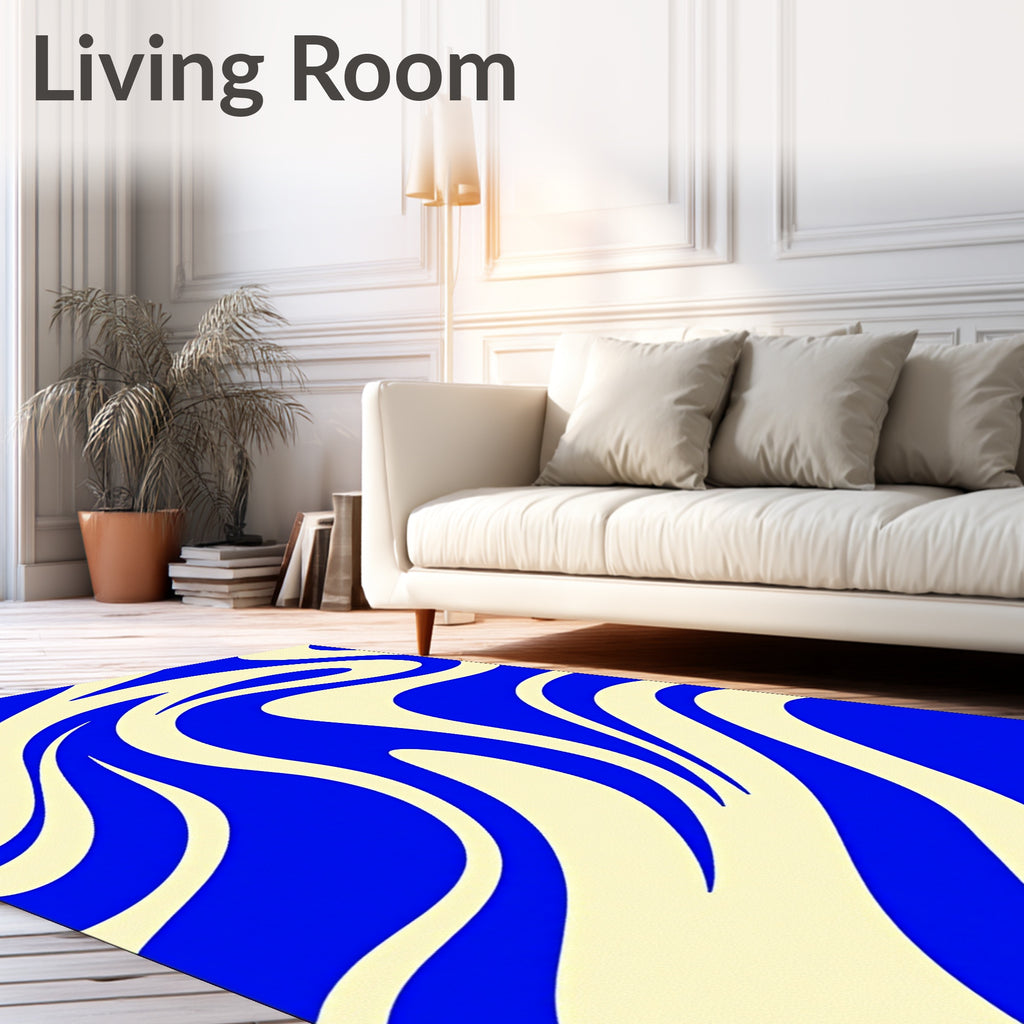 Vibrant Swirl Blue Cream Ribbon Rug