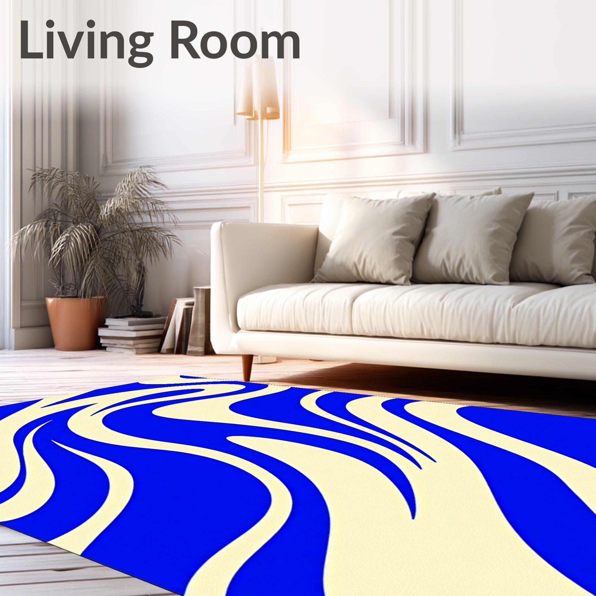 Vibrant Swirl Blue Cream Ribbon Rug
