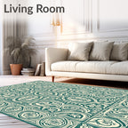 Emerald Cream Arabesque Floral Frame Rug