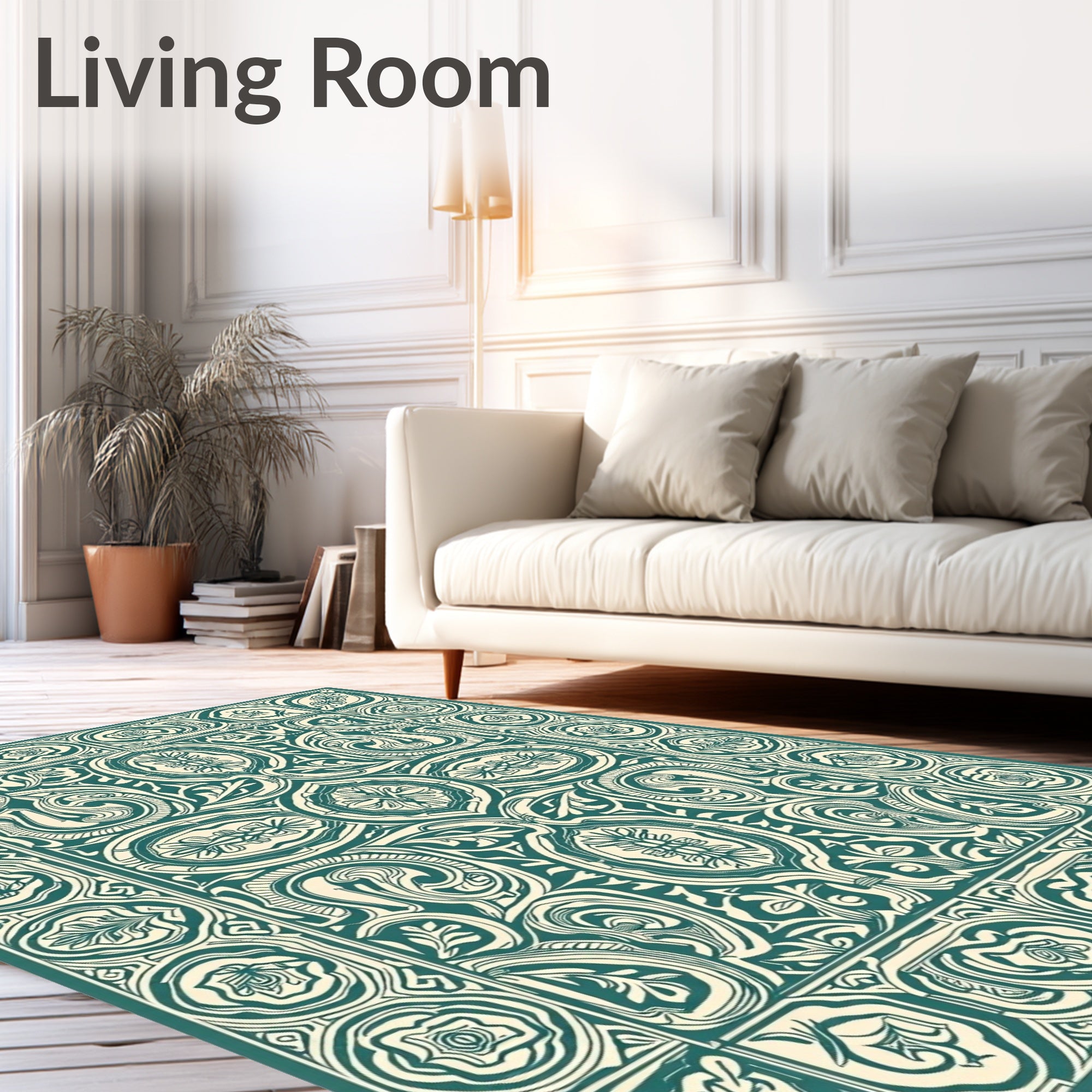 Emerald Cream Arabesque Floral Frame Rug