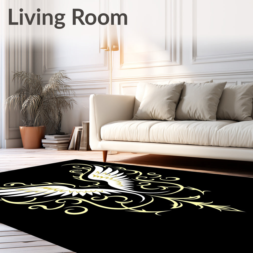 White Gold Angelic Wings Ornate Swirls Rug