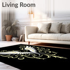White Gold Angelic Wings Ornate Swirls Rug