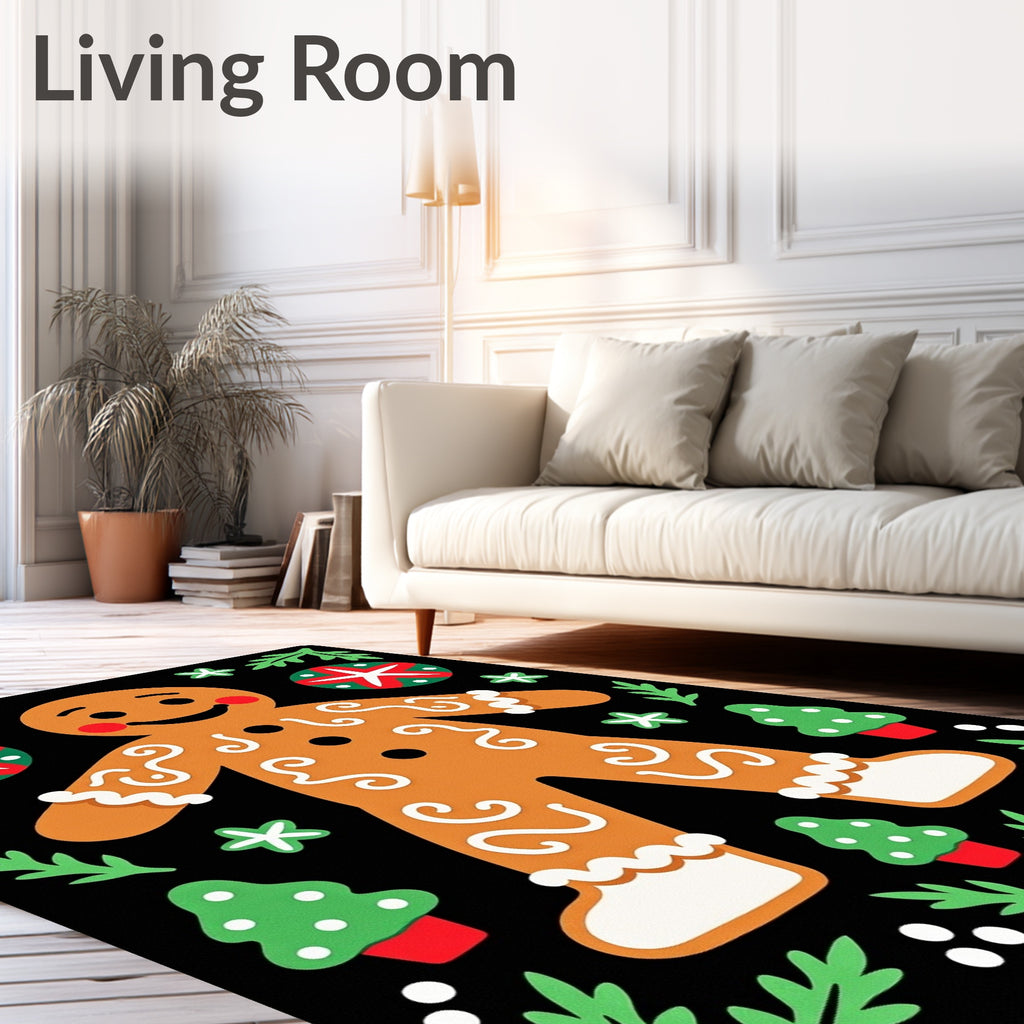 Cheerful Gingerbread Man Christmas Trees Rug