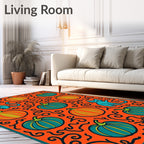 Orange Teal Whimsical Cats Pumpkins Rug