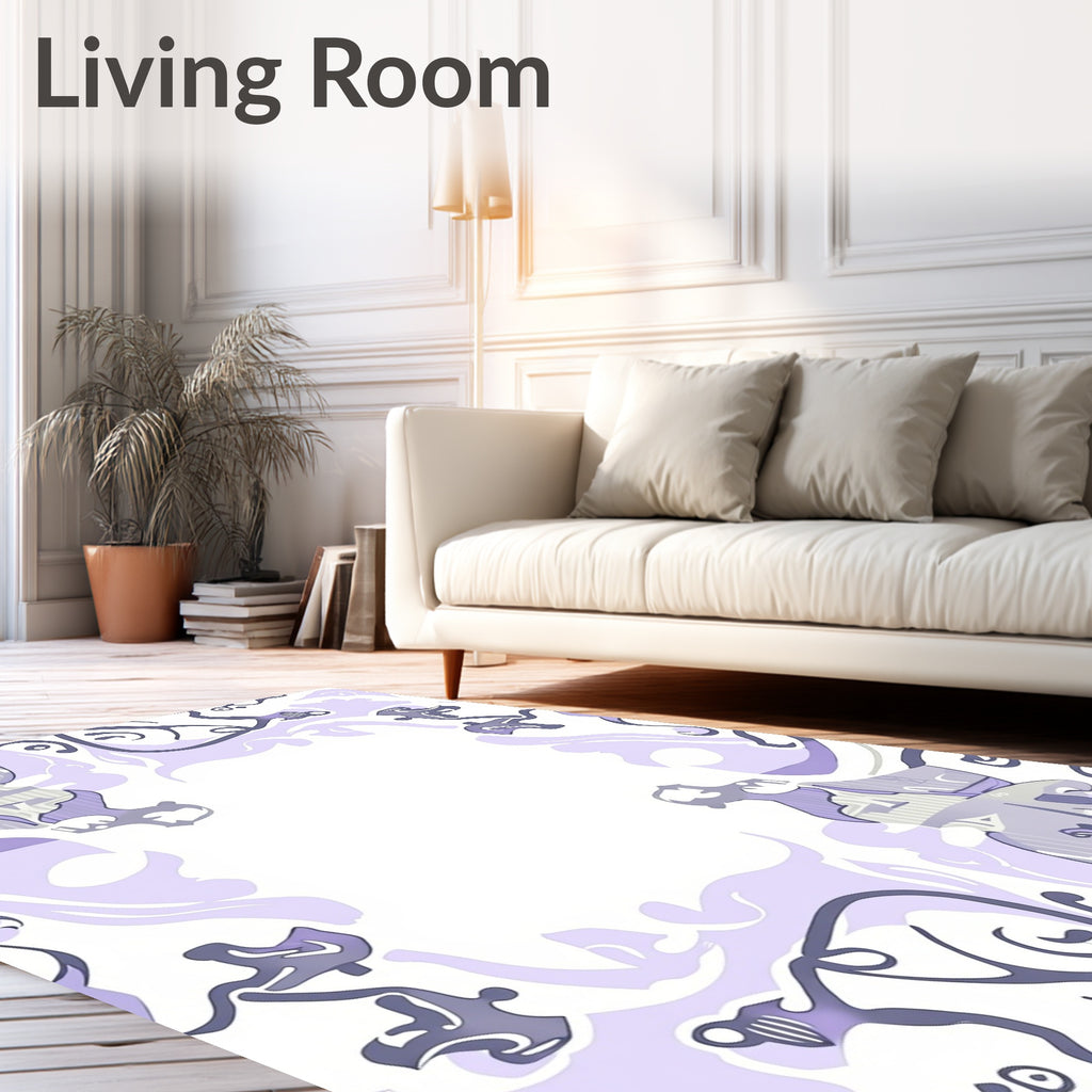 Whimsical Lavender Abstract Swirl Rug