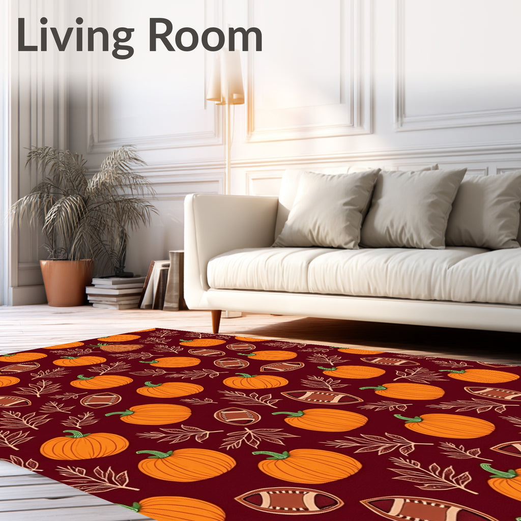 Autumn Pumpkin Football Leaf Toss Rug