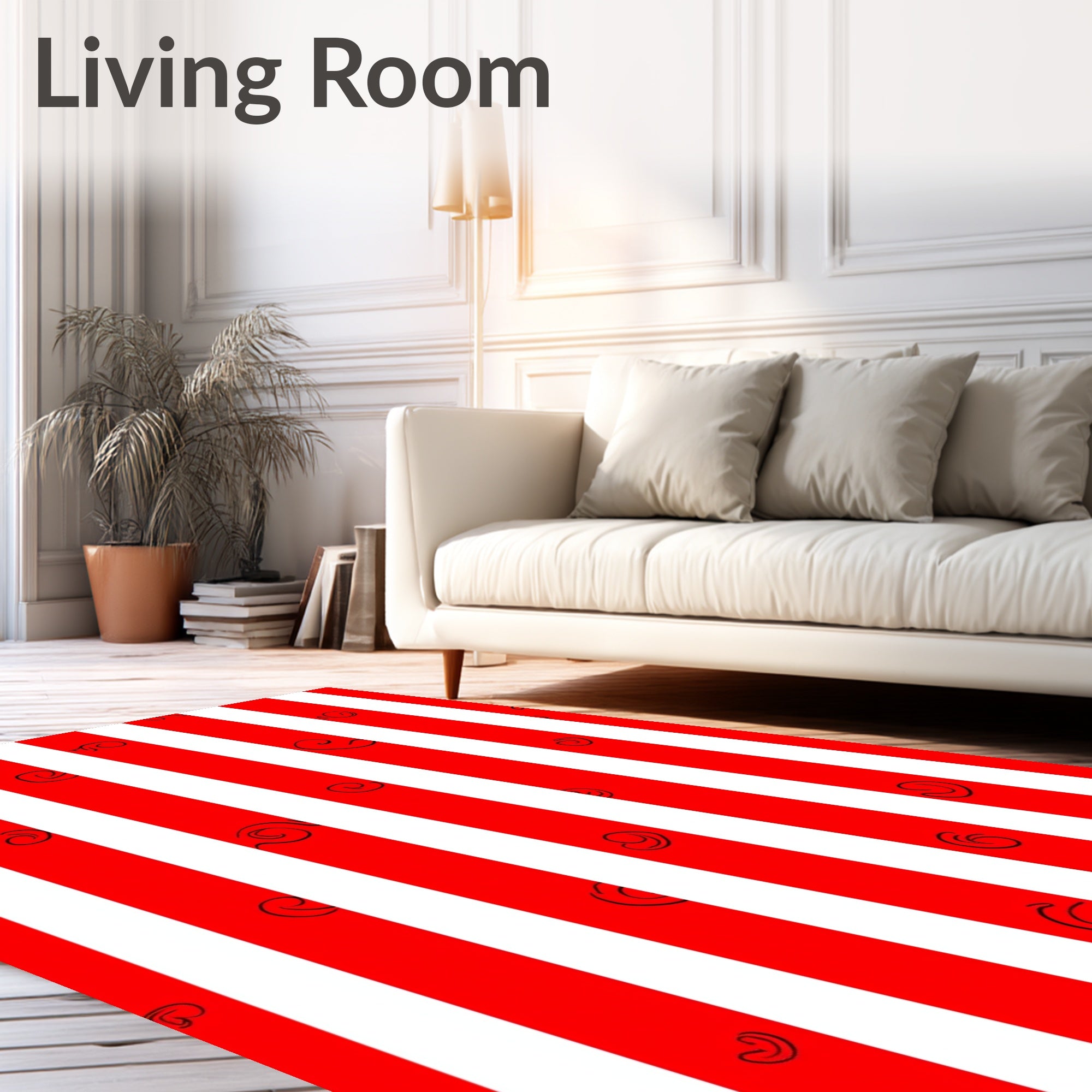 Bold Red White Stripe ScrollRug Rug