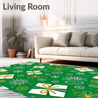 Green Golden White Gift Snowflakes Ornaments Rug