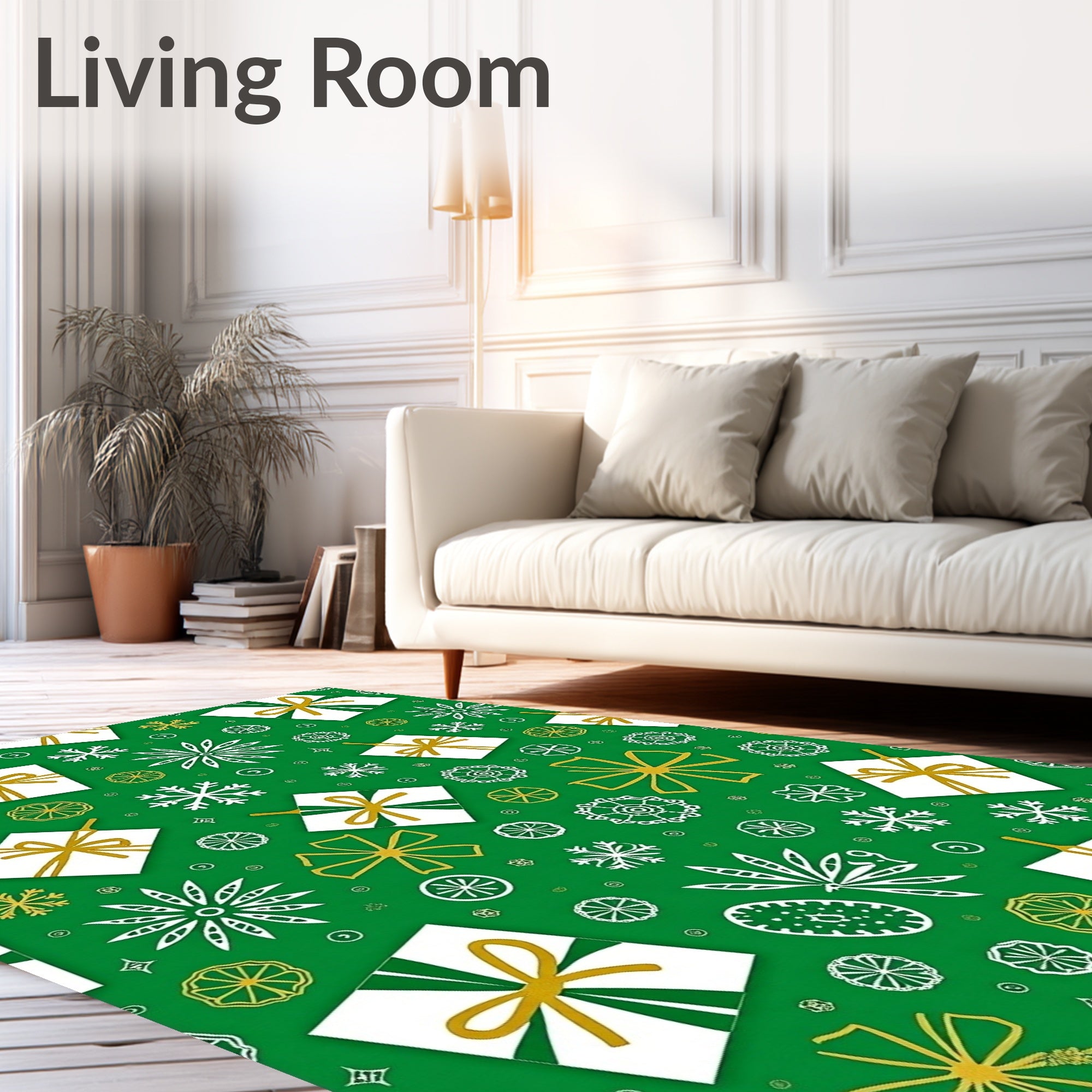 Green Golden White Gift Snowflakes Ornaments Rug