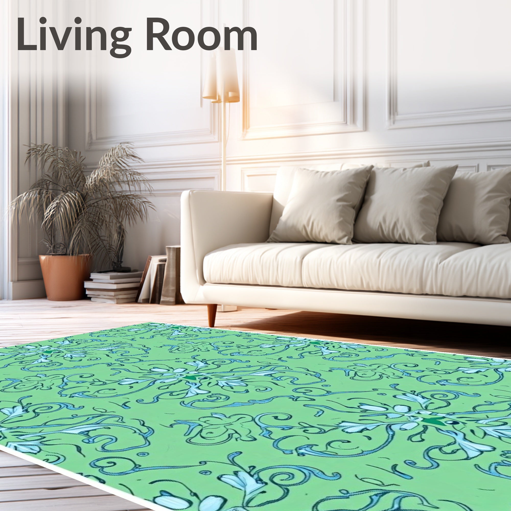 Light Green Blue Floral Swirl Rug