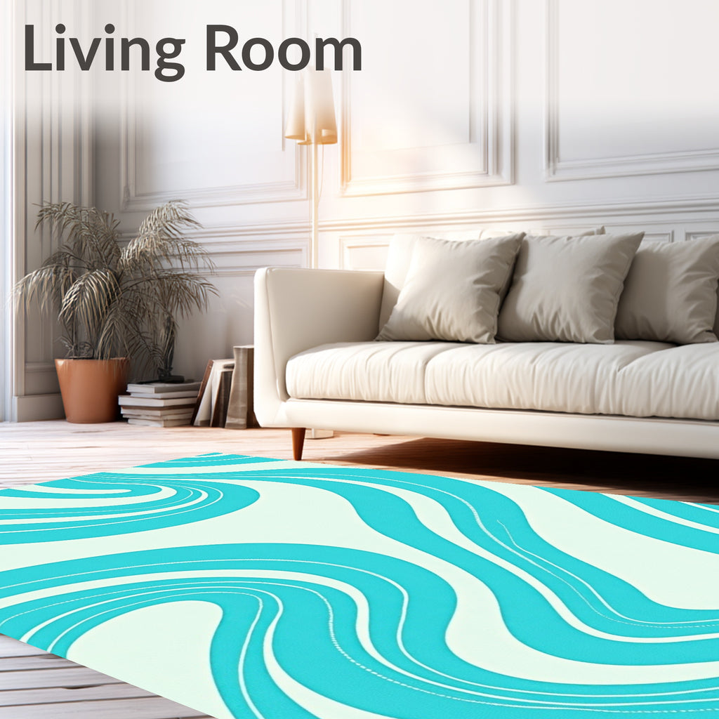 Aqua White Swirling Waves Rug