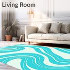 Aqua White Swirling Waves Rug