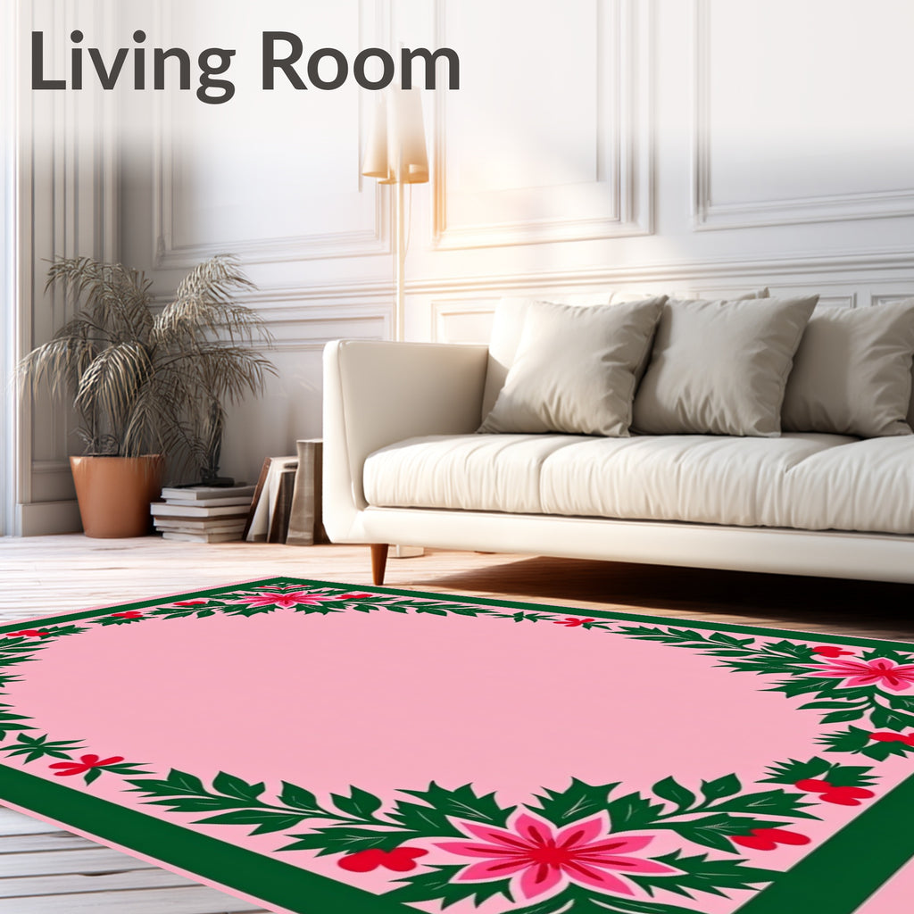 Pink Floral Garland Border Rug