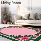 Pink Floral Garland Border Rug