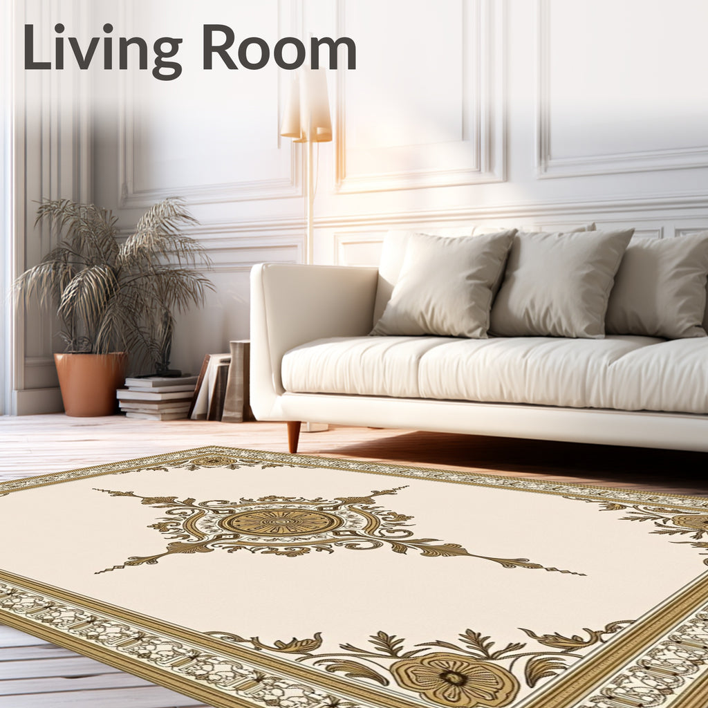 Golden Floral Medallion Frame Rug