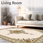 Golden Floral Medallion Frame Rug