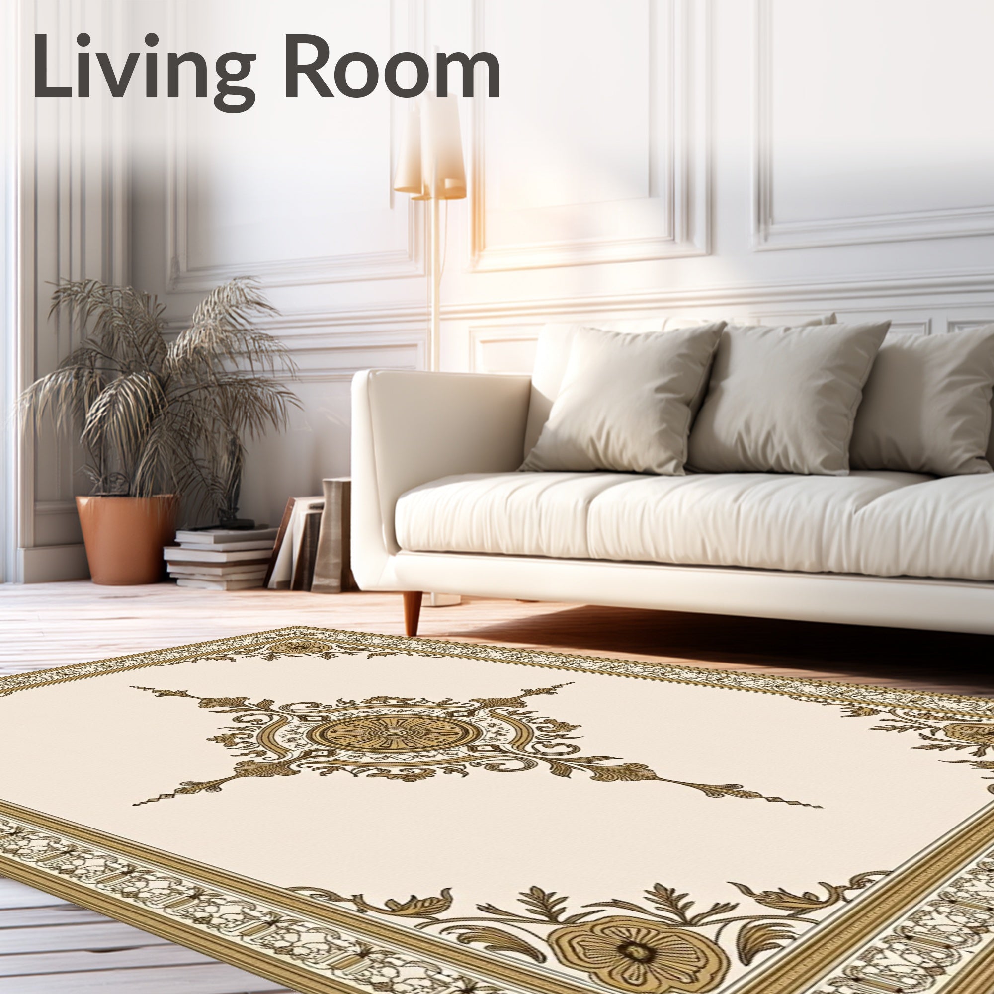 Golden Floral Medallion Frame Rug